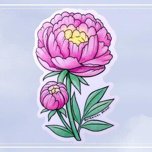 3‎ for $15 - NEW Peony Sticker - Indiana State Flower - Waterproof Vinyl